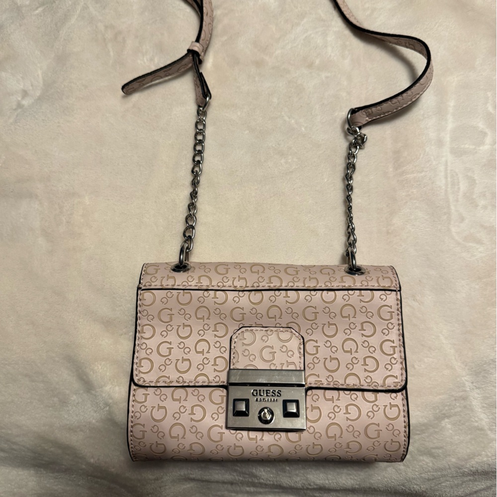 Guess Light Pink Crossbody Bag with Logo Pattern